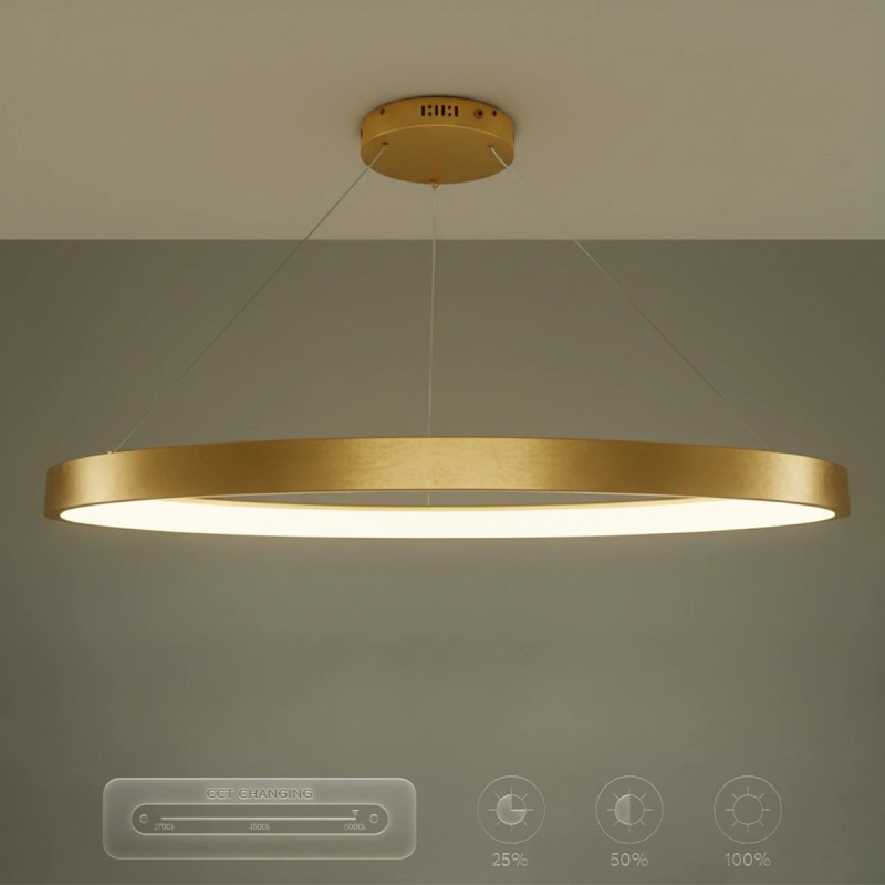 kelvo® NEMESIS KLV-101-0213 Κρεμαστό Φωτιστικό Οροφής LED 67W 6700lm 180° AC 220-240V IP20 Ρυθμιζόμενο Λευκό CCT με Χειριστήριο από 2700K έως 6000K Dimmable - Lumileds SMD Chip - Χρυσό Πλατίνα - Μ80 x Π80 x Υ4cm - 3 Χρόνια Εγγύηση