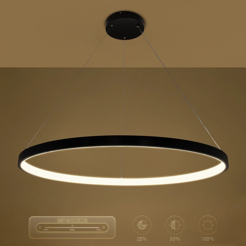 kelvo® NEMESIS KLV-101-0214 Κρεμαστό Φωτιστικό Οροφής LED 75W 7500lm 180° AC 220-240V IP20 Ρυθμιζόμενο Λευκό CCT με Χειριστήριο από 2700K έως 6000K Dimmable - Lumileds SMD Chip - Μαύρο Ματ - Μ100 x Π100 x Υ4cm - 3 Χρόνια Εγγύηση