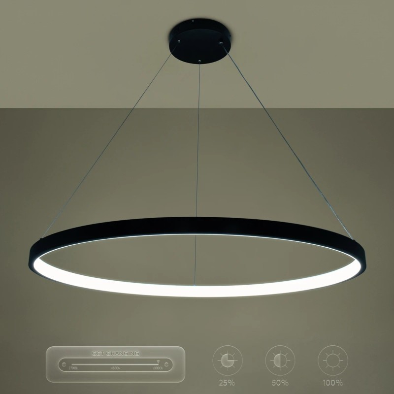 kelvo® NEMESIS KLV-101-0214 Κρεμαστό Φωτιστικό Οροφής LED 75W 7500lm 180° AC 220-240V IP20 Ρυθμιζόμενο Λευκό CCT με Χειριστήριο από 2700K έως 6000K Dimmable - Lumileds SMD Chip - Μαύρο Ματ - Μ100 x Π100 x Υ4cm - 3 Χρόνια Εγγύηση