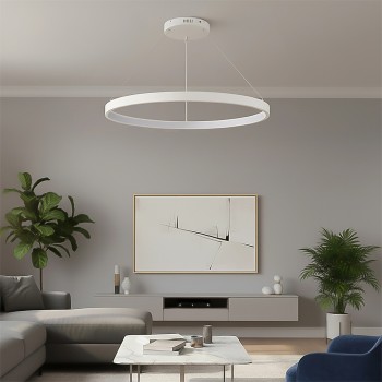 kelvo® NEMESIS KLV-101-0215 Κρεμαστό Φωτιστικό Οροφής LED 75W 7500lm 180° AC 220-240V IP20 Ρυθμιζόμενο Λευκό CCT με Χειριστήριο από 2700K έως 6000K Dimmable - Lumileds SMD Chip - Λευκό Ματ - Μ100 x Π100 x Υ4cm - 3 Χρόνια Εγγύηση