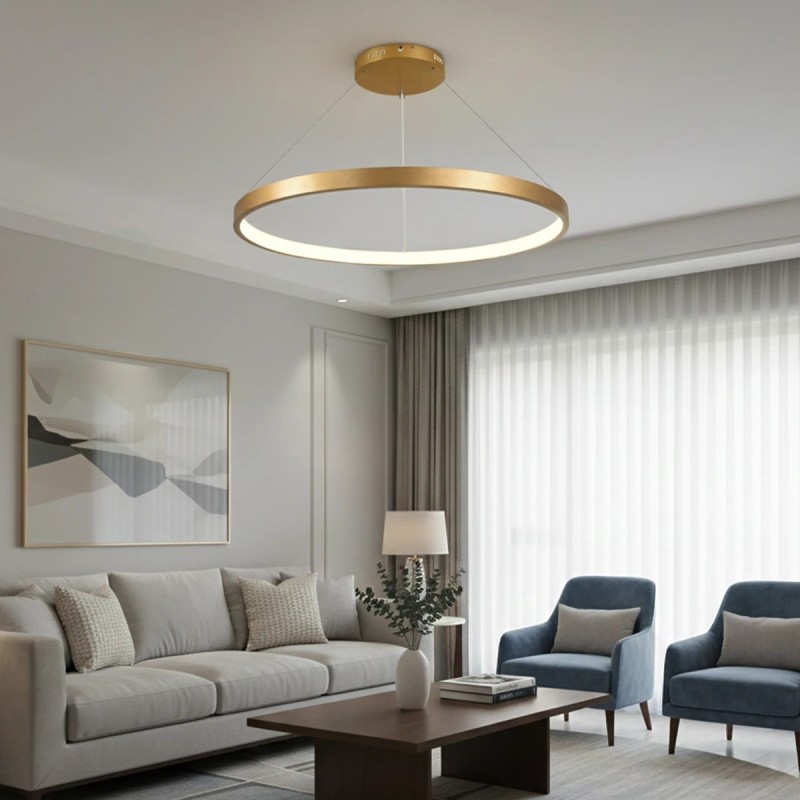 kelvo® NEMESIS KLV-101-0216 Κρεμαστό Φωτιστικό Οροφής LED 75W 7500lm 180° AC 220-240V IP20 Ρυθμιζόμενο Λευκό CCT με Χειριστήριο από 2700K έως 6000K Dimmable - Lumileds SMD Chip - Χρυσό Πλατίνα - Μ100 x Π100 x Υ4cm - 3 Χρόνια Εγγύηση