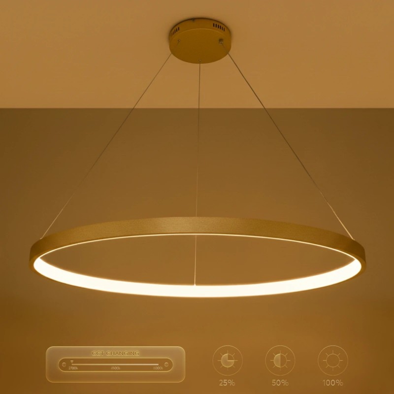 kelvo® NEMESIS KLV-101-0216 Κρεμαστό Φωτιστικό Οροφής LED 75W 7500lm 180° AC 220-240V IP20 Ρυθμιζόμενο Λευκό CCT με Χειριστήριο από 2700K έως 6000K Dimmable - Lumileds SMD Chip - Χρυσό Πλατίνα - Μ100 x Π100 x Υ4cm - 3 Χρόνια Εγγύηση