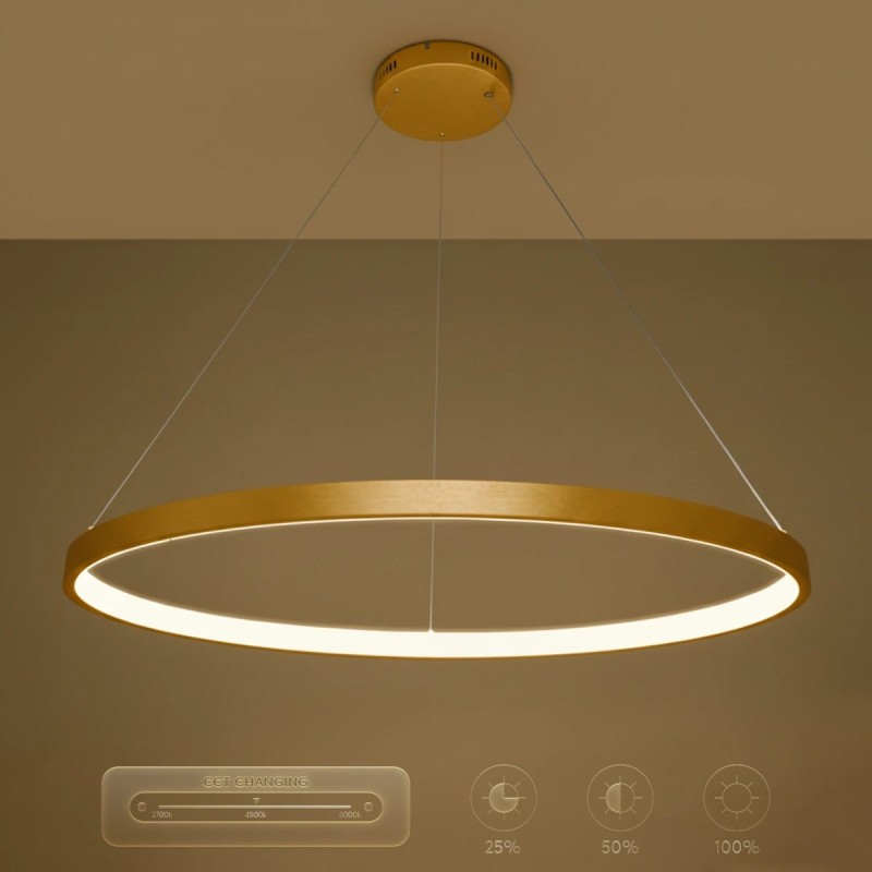 kelvo® NEMESIS KLV-101-0216 Κρεμαστό Φωτιστικό Οροφής LED 75W 7500lm 180° AC 220-240V IP20 Ρυθμιζόμενο Λευκό CCT με Χειριστήριο από 2700K έως 6000K Dimmable - Lumileds SMD Chip - Χρυσό Πλατίνα - Μ100 x Π100 x Υ4cm - 3 Χρόνια Εγγύηση