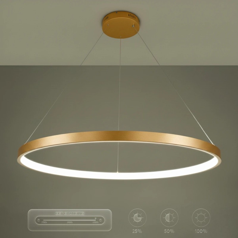 kelvo® NEMESIS KLV-101-0216 Κρεμαστό Φωτιστικό Οροφής LED 75W 7500lm 180° AC 220-240V IP20 Ρυθμιζόμενο Λευκό CCT με Χειριστήριο από 2700K έως 6000K Dimmable - Lumileds SMD Chip - Χρυσό Πλατίνα - Μ100 x Π100 x Υ4cm - 3 Χρόνια Εγγύηση