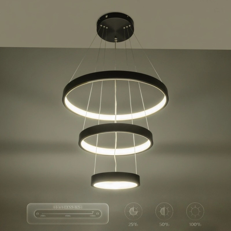 kelvo® NEMESIS KLV-101-0217 Κρεμαστό Φωτιστικό Οροφής LED 100W 10000lm 180° AC 220-240V IP20 Ρυθμιζόμενο Λευκό CCT με Χειριστήριο από 2700K έως 6000K Dimmable - Lumileds SMD Chip - Μαύρο Ματ - Μ60 x Π60 x Υ60cm - 3 Χρόνια Εγγύηση