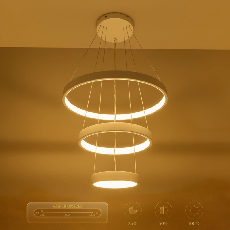 kelvo® NEMESIS KLV-101-0218 Κρεμαστό Φωτιστικό Οροφής LED 100W 10000lm 180° AC 220-240V IP20 Ρυθμιζόμενο Λευκό CCT με Χειριστήριο από 2700K έως 6000K Dimmable - Lumileds SMD Chip - Λευκό Ματ - Μ60 x Π60 x Υ60cm - 3 Χρόνια Εγγύηση