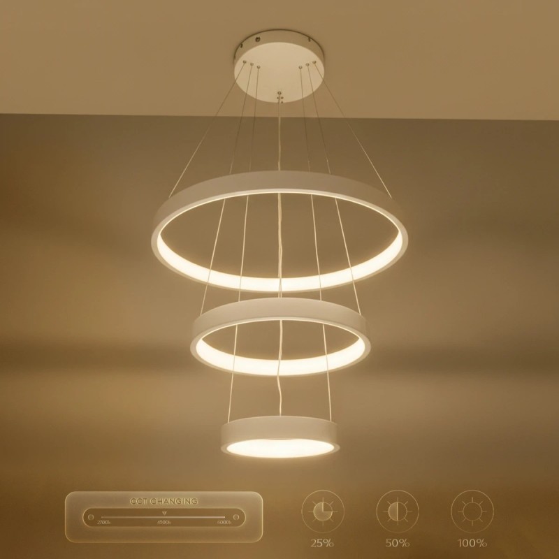 kelvo® NEMESIS KLV-101-0218 Κρεμαστό Φωτιστικό Οροφής LED 100W 10000lm 180° AC 220-240V IP20 Ρυθμιζόμενο Λευκό CCT με Χειριστήριο από 2700K έως 6000K Dimmable - Lumileds SMD Chip - Λευκό Ματ - Μ60 x Π60 x Υ60cm - 3 Χρόνια Εγγύηση