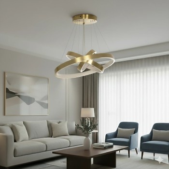 kelvo® NEMESIS KLV-101-0219-V2 Κρεμαστό Φωτιστικό Οροφής LED 100W 10000lm 180° AC 220-240V IP20 Ρυθμιζόμενο Λευκό CCT με Χειριστήριο από 2700K έως 6000K Dimmable - Lumileds SMD Chip - Χρυσό Πλατίνα - Μ60 x Π60 x Υ60cm - 3 Χρόνια Εγγύηση