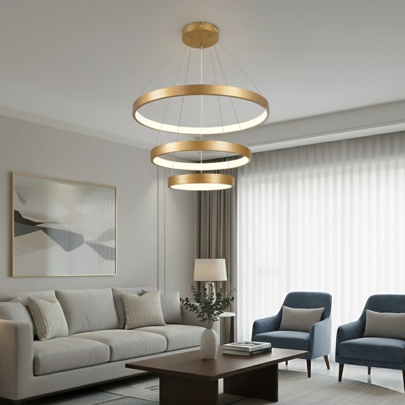 kelvo® NEMESIS KLV-101-0219 Κρεμαστό Φωτιστικό Οροφής LED 100W 10000lm 180° AC 220-240V IP20 Ρυθμιζόμενο Λευκό CCT με Χειριστήριο από 2700K έως 6000K Dimmable - Lumileds SMD Chip - Χρυσό Πλατίνα - Μ60 x Π60 x Υ60cm - 3 Χρόνια Εγγύηση