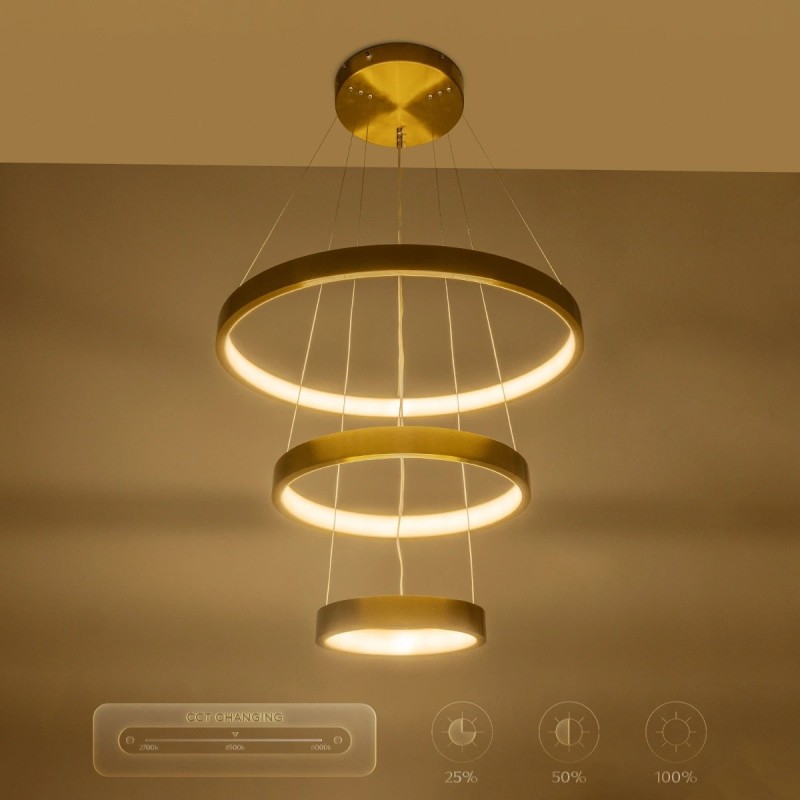 kelvo® NEMESIS KLV-101-0219 Κρεμαστό Φωτιστικό Οροφής LED 100W 10000lm 180° AC 220-240V IP20 Ρυθμιζόμενο Λευκό CCT με Χειριστήριο από 2700K έως 6000K Dimmable - Lumileds SMD Chip - Χρυσό Πλατίνα - Μ60 x Π60 x Υ60cm - 3 Χρόνια Εγγύηση