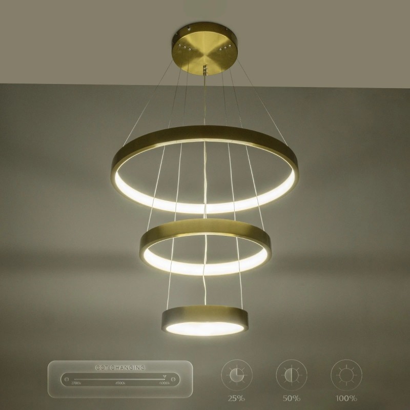 kelvo® NEMESIS KLV-101-0219 Κρεμαστό Φωτιστικό Οροφής LED 100W 10000lm 180° AC 220-240V IP20 Ρυθμιζόμενο Λευκό CCT με Χειριστήριο από 2700K έως 6000K Dimmable - Lumileds SMD Chip - Χρυσό Πλατίνα - Μ60 x Π60 x Υ60cm - 3 Χρόνια Εγγύηση