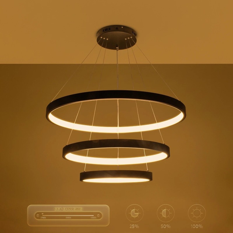 kelvo® NEMESIS KLV-101-0220 Κρεμαστό Φωτιστικό Οροφής LED 120W 12000lm 180° AC 220-240V IP20 Ρυθμιζόμενο Λευκό CCT με Χειριστήριο από 2700K έως 6000K Dimmable - Lumileds SMD Chip - Μαύρο Ματ - Μ80 x Π80 x Υ80cm - 3 Χρόνια Εγγύηση