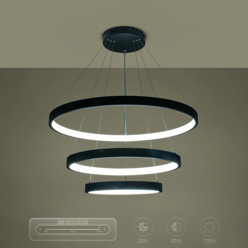 kelvo® NEMESIS KLV-101-0220 Κρεμαστό Φωτιστικό Οροφής LED 120W 12000lm 180° AC 220-240V IP20 Ρυθμιζόμενο Λευκό CCT με Χειριστήριο από 2700K έως 6000K Dimmable - Lumileds SMD Chip - Μαύρο Ματ - Μ80 x Π80 x Υ80cm - 3 Χρόνια Εγγύηση