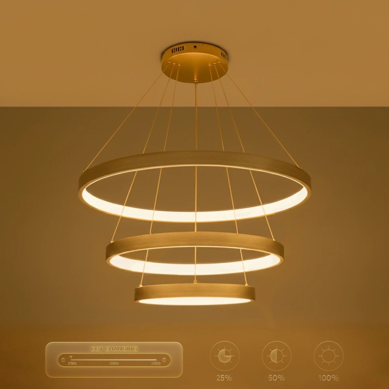 kelvo® NEMESIS KLV-101-0222 Κρεμαστό Φωτιστικό Οροφής LED 120W 12000lm 180° AC 220-240V IP20 Ρυθμιζόμενο Λευκό CCT με Χειριστήριο από 2700K έως 6000K Dimmable - Lumileds SMD Chip - Χρυσό Πλατίνα - Μ80 x Π80 x Υ80cm - 3 Χρόνια Εγγύηση