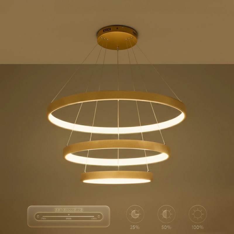 kelvo® NEMESIS KLV-101-0222 Κρεμαστό Φωτιστικό Οροφής LED 120W 12000lm 180° AC 220-240V IP20 Ρυθμιζόμενο Λευκό CCT με Χειριστήριο από 2700K έως 6000K Dimmable - Lumileds SMD Chip - Χρυσό Πλατίνα - Μ80 x Π80 x Υ80cm - 3 Χρόνια Εγγύηση