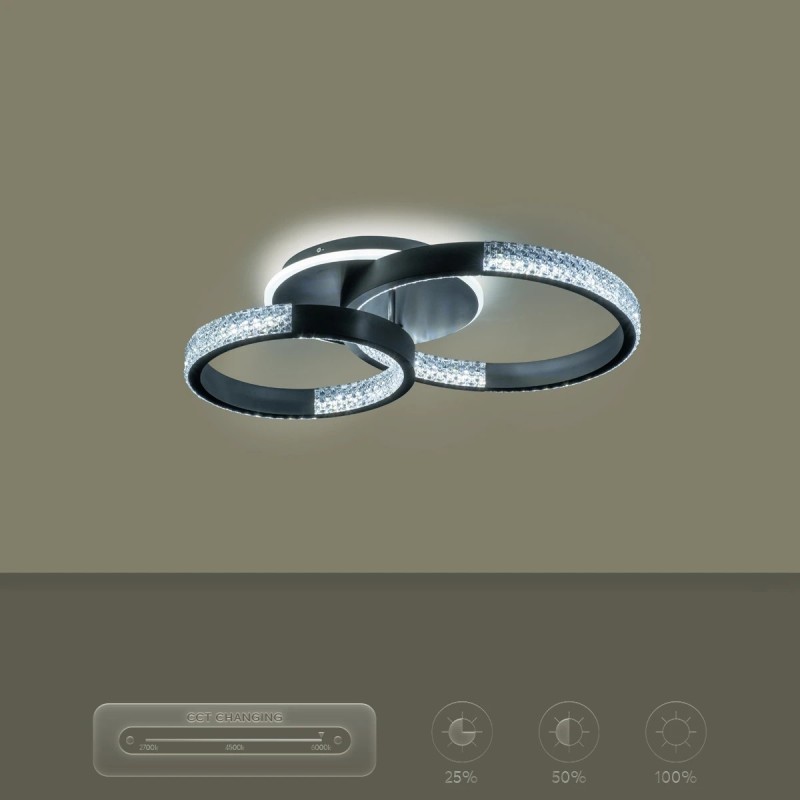 kelvo® DIAMOND KLV-101-0223 Φωτιστικό Οροφής LED 67W 6700lm 360° AC 220-240V IP20 Ρυθμιζόμενο Λευκό CCT με Χειριστήριο από 2700K έως 6000K Dimmable - Lumileds SMD Chip - Μαύρο Ματ - Μ60 x Π40 x Υ14cm - 3 Χρόνια Εγγύηση