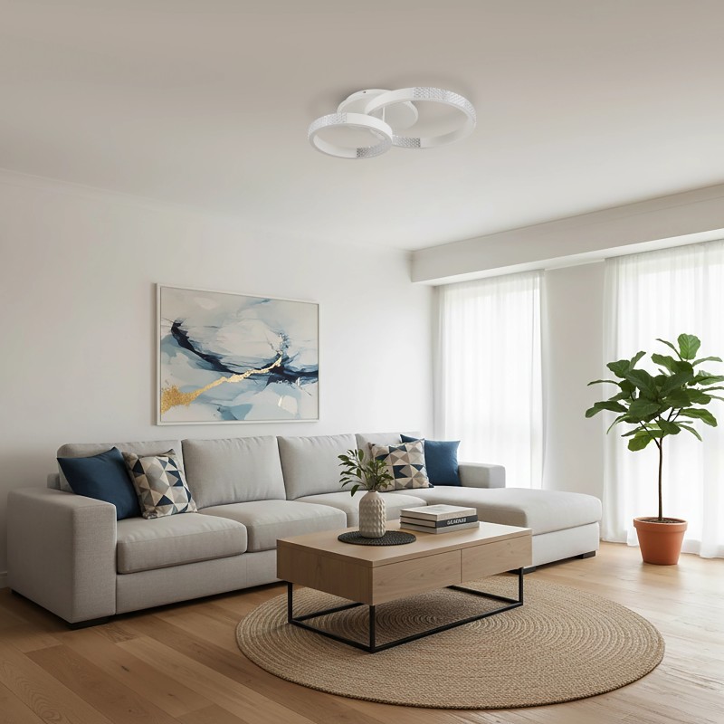 kelvo® DIAMOND KLV-101-0224 Φωτιστικό Οροφής LED 67W 6700lm 360° AC 220-240V IP20 Ρυθμιζόμενο Λευκό CCT με Χειριστήριο από 2700K έως 6000K Dimmable - Lumileds SMD Chip - Λευκό Ματ - Μ60 x Π40 x Υ14cm - 3 Χρόνια Εγγύηση