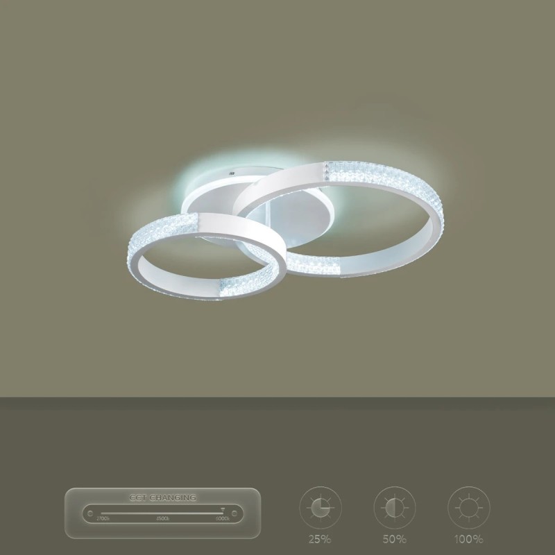 kelvo® DIAMOND KLV-101-0224 Φωτιστικό Οροφής LED 67W 6700lm 360° AC 220-240V IP20 Ρυθμιζόμενο Λευκό CCT με Χειριστήριο από 2700K έως 6000K Dimmable - Lumileds SMD Chip - Λευκό Ματ - Μ60 x Π40 x Υ14cm - 3 Χρόνια Εγγύηση