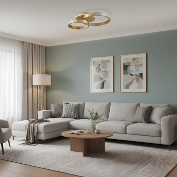 kelvo® DIAMOND KLV-101-0225 Φωτιστικό Οροφής LED 67W 6700lm 360° AC 220-240V IP20 Ρυθμιζόμενο Λευκό CCT με Χειριστήριο από 2700K έως 6000K Dimmable - Lumileds SMD Chip - Χρυσό Πλατίνα - Μ60 x Π40 x Υ14cm - 3 Χρόνια Εγγύηση