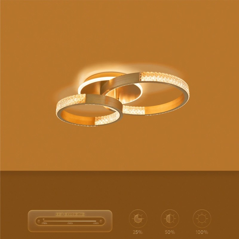 kelvo® DIAMOND KLV-101-0225 Φωτιστικό Οροφής LED 67W 6700lm 360° AC 220-240V IP20 Ρυθμιζόμενο Λευκό CCT με Χειριστήριο από 2700K έως 6000K Dimmable - Lumileds SMD Chip - Χρυσό Πλατίνα - Μ60 x Π40 x Υ14cm - 3 Χρόνια Εγγύηση