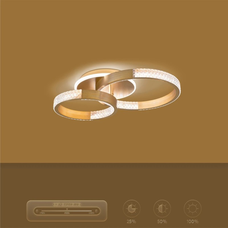 kelvo® DIAMOND KLV-101-0225 Φωτιστικό Οροφής LED 67W 6700lm 360° AC 220-240V IP20 Ρυθμιζόμενο Λευκό CCT με Χειριστήριο από 2700K έως 6000K Dimmable - Lumileds SMD Chip - Χρυσό Πλατίνα - Μ60 x Π40 x Υ14cm - 3 Χρόνια Εγγύηση