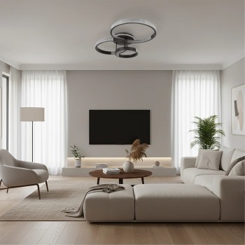 kelvo® DIAMOND KLV-101-0226 Φωτιστικό Οροφής LED 100W 10000lm 360° AC 220-240V IP20 Ρυθμιζόμενο Λευκό CCT με Χειριστήριο από 2700K έως 6000K Dimmable - Lumileds SMD Chip - Μαύρο Ματ - Μ80 x Π50 x Υ20cm - 3 Χρόνια Εγγύηση