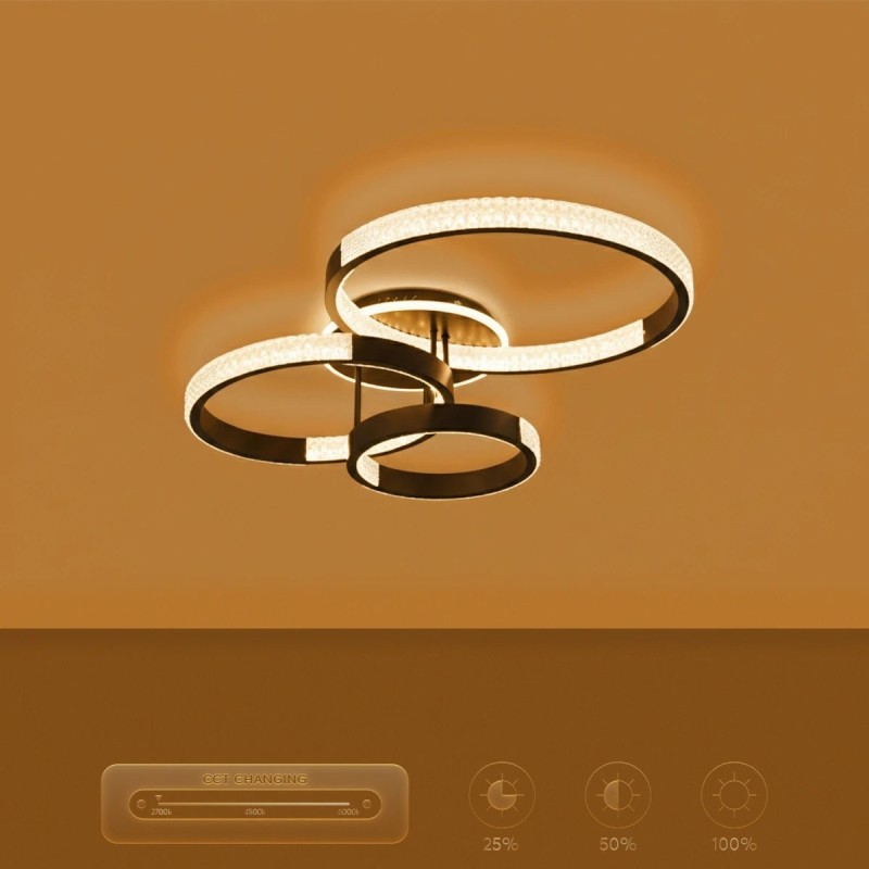 kelvo® DIAMOND KLV-101-0226 Φωτιστικό Οροφής LED 100W 10000lm 360° AC 220-240V IP20 Ρυθμιζόμενο Λευκό CCT με Χειριστήριο από 2700K έως 6000K Dimmable - Lumileds SMD Chip - Μαύρο Ματ - Μ80 x Π50 x Υ20cm - 3 Χρόνια Εγγύηση