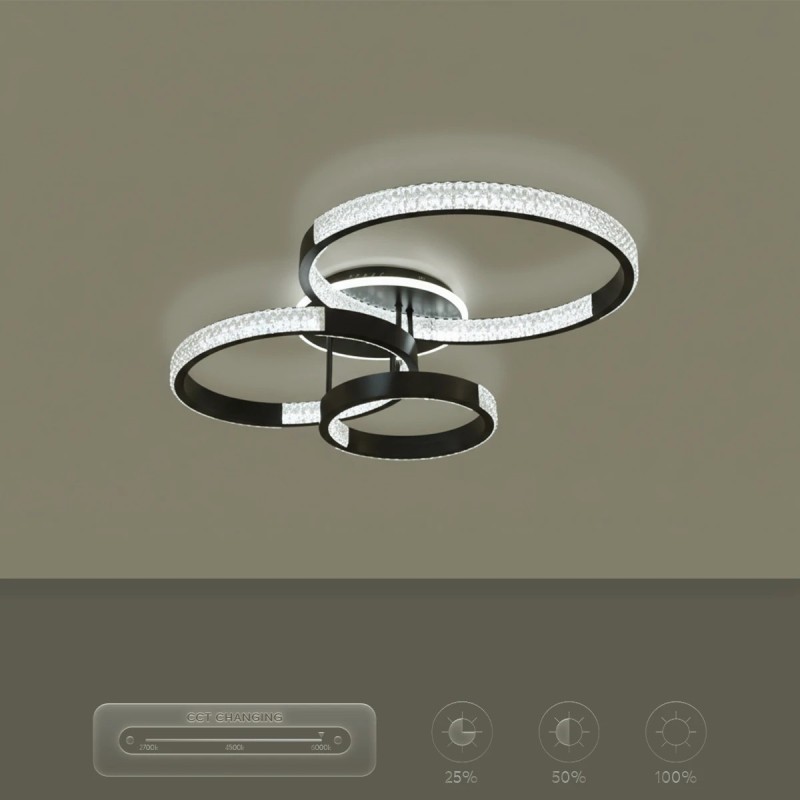 kelvo® DIAMOND KLV-101-0226 Φωτιστικό Οροφής LED 100W 10000lm 360° AC 220-240V IP20 Ρυθμιζόμενο Λευκό CCT με Χειριστήριο από 2700K έως 6000K Dimmable - Lumileds SMD Chip - Μαύρο Ματ - Μ80 x Π50 x Υ20cm - 3 Χρόνια Εγγύηση