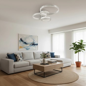 kelvo® DIAMOND KLV-101-0227 Φωτιστικό Οροφής LED 100W 10000lm 360° AC 220-240V IP20 Ρυθμιζόμενο Λευκό CCT με Χειριστήριο από 2700K έως 6000K Dimmable - Lumileds SMD Chip - Λευκό Ματ - Μ80 x Π50 x Υ20cm - 3 Χρόνια Εγγύηση