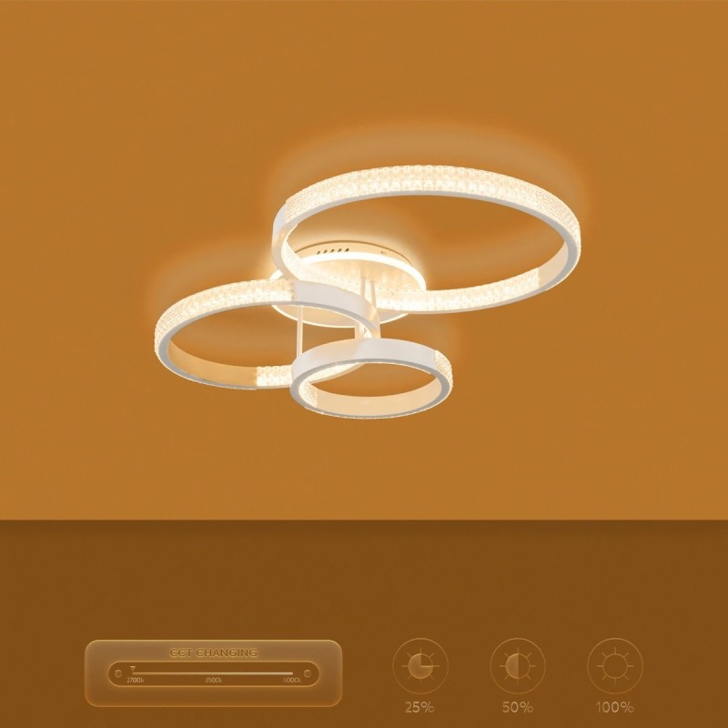 kelvo® DIAMOND KLV-101-0227 Φωτιστικό Οροφής LED 100W 10000lm 360° AC 220-240V IP20 Ρυθμιζόμενο Λευκό CCT με Χειριστήριο από 2700K έως 6000K Dimmable - Lumileds SMD Chip - Λευκό Ματ - Μ80 x Π50 x Υ20cm - 3 Χρόνια Εγγύηση