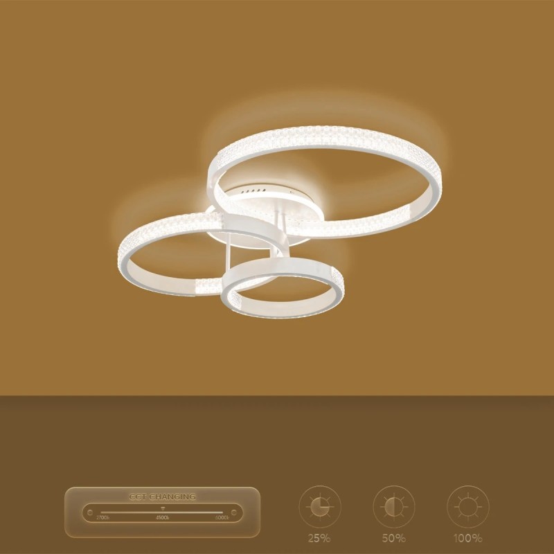 kelvo® DIAMOND KLV-101-0227 Φωτιστικό Οροφής LED 100W 10000lm 360° AC 220-240V IP20 Ρυθμιζόμενο Λευκό CCT με Χειριστήριο από 2700K έως 6000K Dimmable - Lumileds SMD Chip - Λευκό Ματ - Μ80 x Π50 x Υ20cm - 3 Χρόνια Εγγύηση