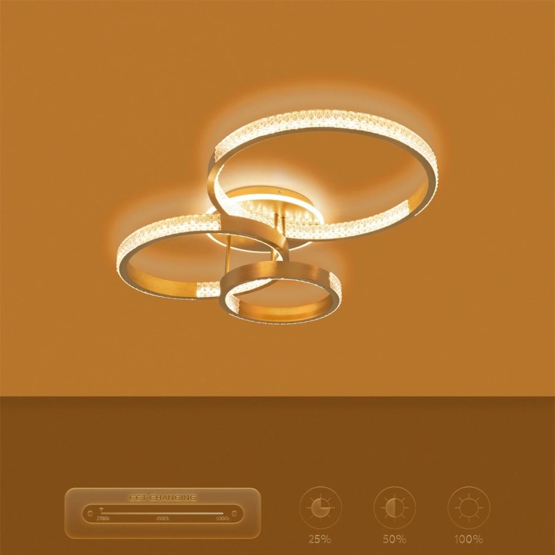 kelvo® DIAMOND KLV-101-0228 Φωτιστικό Οροφής LED 100W 10000lm 360° AC 220-240V IP20 Ρυθμιζόμενο Λευκό CCT με Χειριστήριο από 2700K έως 6000K Dimmable - Lumileds SMD Chip - Χρυσό Πλατίνα - Μ80 x Π50 x Υ20cm - 3 Χρόνια Εγγύηση