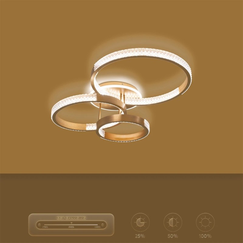 kelvo® DIAMOND KLV-101-0228 Φωτιστικό Οροφής LED 100W 10000lm 360° AC 220-240V IP20 Ρυθμιζόμενο Λευκό CCT με Χειριστήριο από 2700K έως 6000K Dimmable - Lumileds SMD Chip - Χρυσό Πλατίνα - Μ80 x Π50 x Υ20cm - 3 Χρόνια Εγγύηση