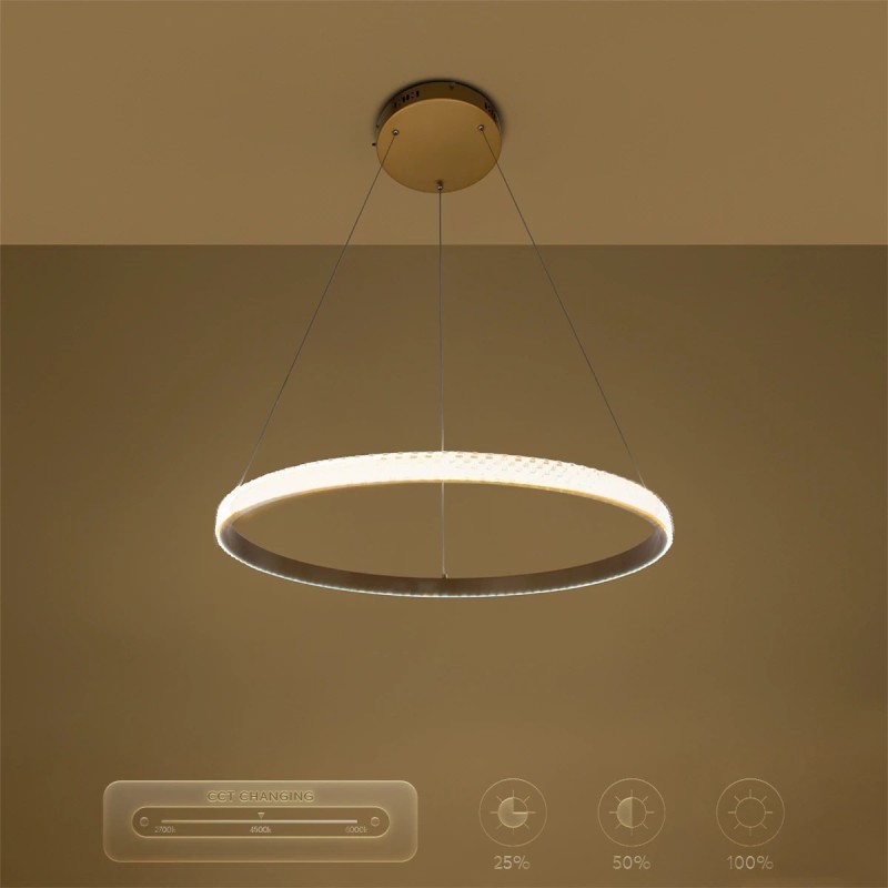 kelvo® DIAMOND KLV-101-0230 Κρεμαστό Φωτιστικό Οροφής LED 45W 4500lm 180° AC 220-240V IP20 Ρυθμιζόμενο Λευκό CCT με Χειριστήριο από 2700K έως 6000K Dimmable - Lumileds SMD Chip - Χρυσό Πλατίνα - Μ60 x Π60 x Υ3cm - 3 Χρόνια Εγγύηση