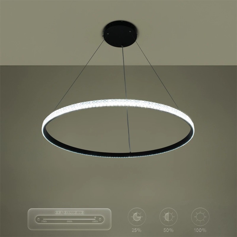 kelvo® DIAMOND KLV-101-0231 Κρεμαστό Φωτιστικό Οροφής LED 67W 6700lm 180° AC 220-240V IP20 Ρυθμιζόμενο Λευκό CCT με Χειριστήριο από 2700K έως 6000K Dimmable - Lumileds SMD Chip - Μαύρο Ματ - Μ80 x Π80 x Υ3cm - 3 Χρόνια Εγγύηση