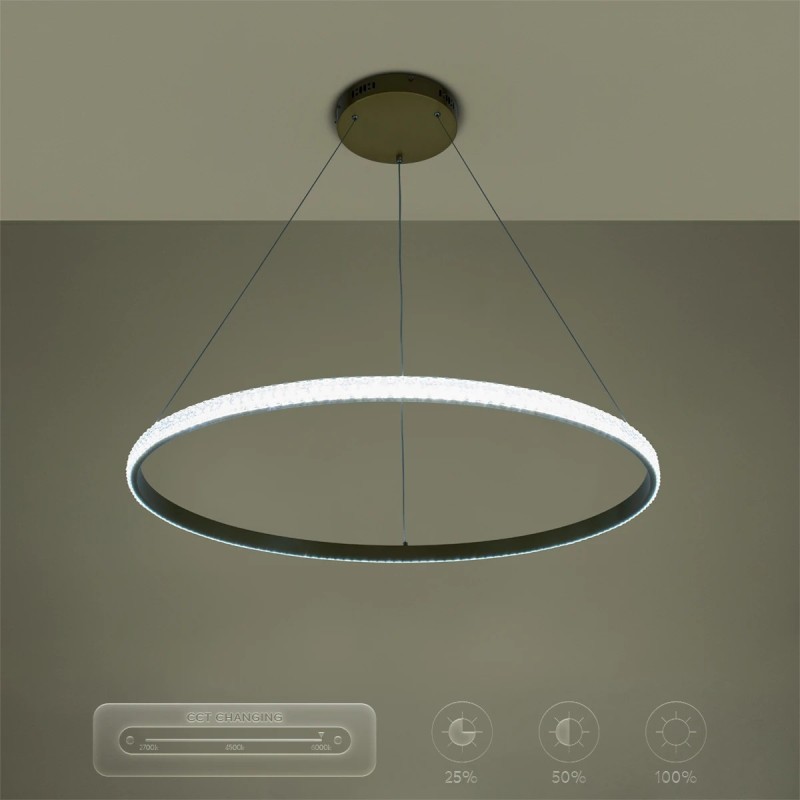 kelvo® DIAMOND KLV-101-0232 Κρεμαστό Φωτιστικό Οροφής LED 67W 6700lm 180° AC 220-240V IP20 Ρυθμιζόμενο Λευκό CCT με Χειριστήριο από 2700K έως 6000K Dimmable - Lumileds SMD Chip - Χρυσό Πλατίνα - Μ80 x Π80 x Υ3cm - 3 Χρόνια Εγγύηση