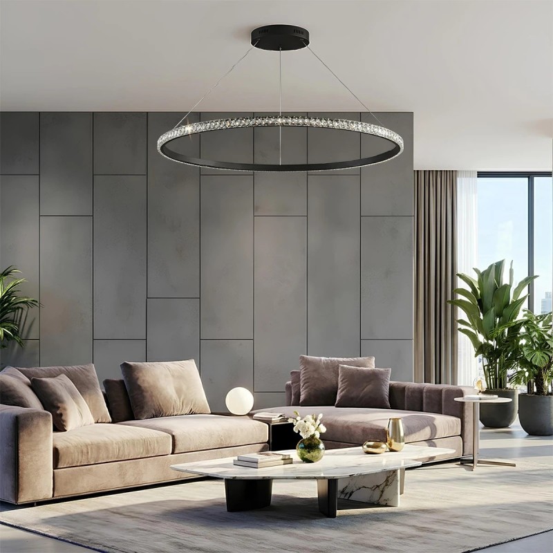 kelvo® DIAMOND KLV-101-0233 Κρεμαστό Φωτιστικό Οροφής LED 75W 7500lm 180° AC 220-240V IP20 Ρυθμιζόμενο Λευκό CCT με Χειριστήριο από 2700K έως 6000K Dimmable - Lumileds SMD Chip - Μαύρο Ματ - Μ100 x Π100 x Υ3cm - 3 Χρόνια Εγγύηση