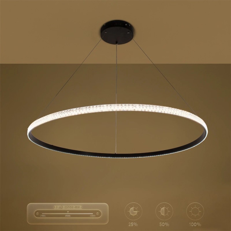 kelvo® DIAMOND KLV-101-0233 Κρεμαστό Φωτιστικό Οροφής LED 75W 7500lm 180° AC 220-240V IP20 Ρυθμιζόμενο Λευκό CCT με Χειριστήριο από 2700K έως 6000K Dimmable - Lumileds SMD Chip - Μαύρο Ματ - Μ100 x Π100 x Υ3cm - 3 Χρόνια Εγγύηση