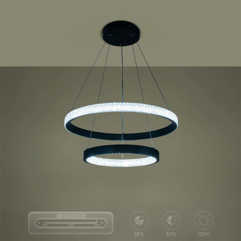 kelvo® DIAMOND KLV-101-0235 Κρεμαστό Φωτιστικό Οροφής LED 75W 7500lm 360° AC 220-240V IP20 Ρυθμιζόμενο Λευκό CCT με Χειριστήριο από 2700K έως 6000K Dimmable - Lumileds SMD Chip - Μαύρο Ματ - Μ60 x Π60 x Υ40cm - 3 Χρόνια Εγγύηση