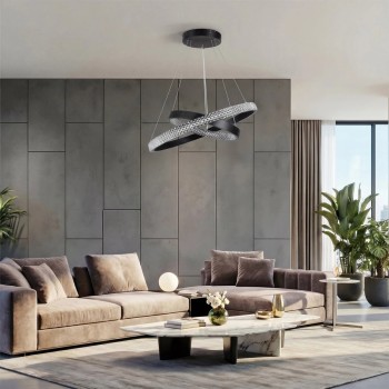 kelvo® DIAMOND KLV-101-0235-V2 Κρεμαστό Φωτιστικό Οροφής LED 75W 7500lm 360° AC 220-240V IP20 Ρυθμιζόμενο Λευκό CCT με Χειριστήριο από 2700K έως 6000K Dimmable - Lumileds SMD Chip - Μαύρο Ματ - Μ60 x Π60 x Υ40cm - 3 Χρόνια Εγγύηση