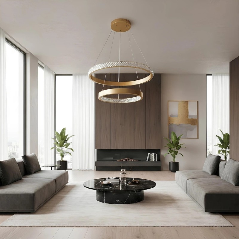 kelvo® DIAMOND KLV-101-0236 Κρεμαστό Φωτιστικό Οροφής LED 75W 7500lm 360° AC 220-240V IP20 Ρυθμιζόμενο Λευκό CCT με Χειριστήριο από 2700K έως 6000K Dimmable - Lumileds SMD Chip - Χρυσό Πλατίνα - Μ60 x Π60 x Υ40cm - 3 Χρόνια Εγγύηση