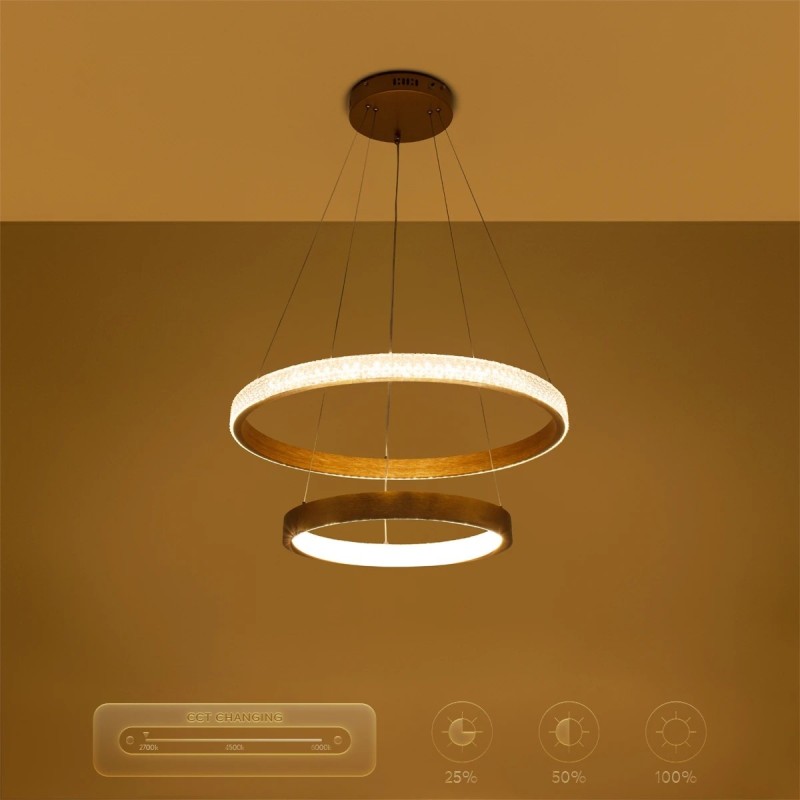 kelvo® DIAMOND KLV-101-0236 Κρεμαστό Φωτιστικό Οροφής LED 75W 7500lm 360° AC 220-240V IP20 Ρυθμιζόμενο Λευκό CCT με Χειριστήριο από 2700K έως 6000K Dimmable - Lumileds SMD Chip - Χρυσό Πλατίνα - Μ60 x Π60 x Υ40cm - 3 Χρόνια Εγγύηση