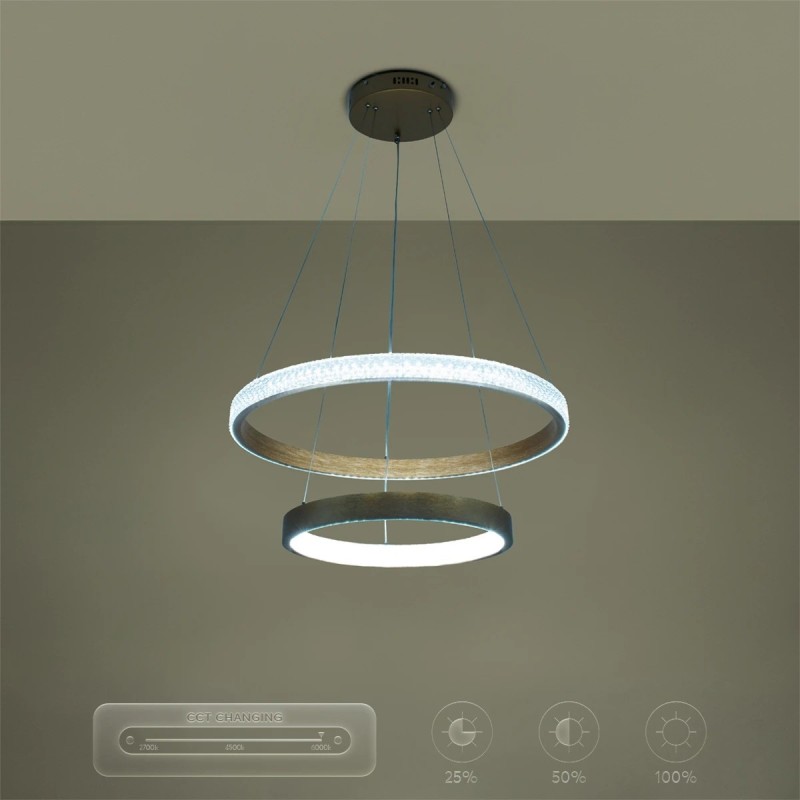 kelvo® DIAMOND KLV-101-0236 Κρεμαστό Φωτιστικό Οροφής LED 75W 7500lm 360° AC 220-240V IP20 Ρυθμιζόμενο Λευκό CCT με Χειριστήριο από 2700K έως 6000K Dimmable - Lumileds SMD Chip - Χρυσό Πλατίνα - Μ60 x Π60 x Υ40cm - 3 Χρόνια Εγγύηση