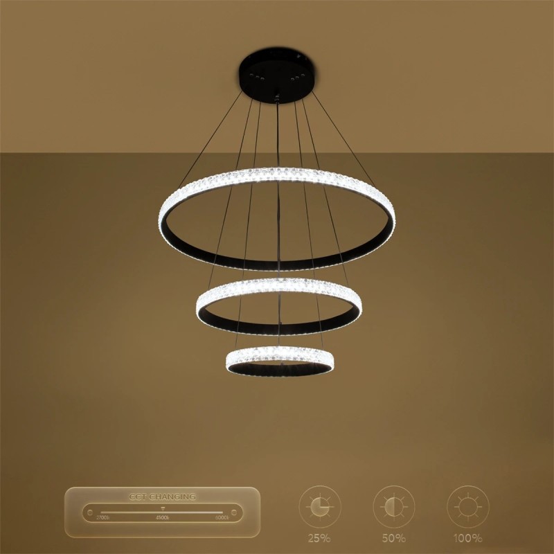 kelvo® DIAMOND KLV-101-0237 Κρεμαστό Φωτιστικό Οροφής LED 100W 10000lm 180° AC 220-240V IP20 Ρυθμιζόμενο Λευκό CCT με Χειριστήριο από 2700K έως 6000K Dimmable - Lumileds SMD Chip - Μαύρο Ματ - Μ60 x Π60 x Υ60cm - 3 Χρόνια Εγγύηση