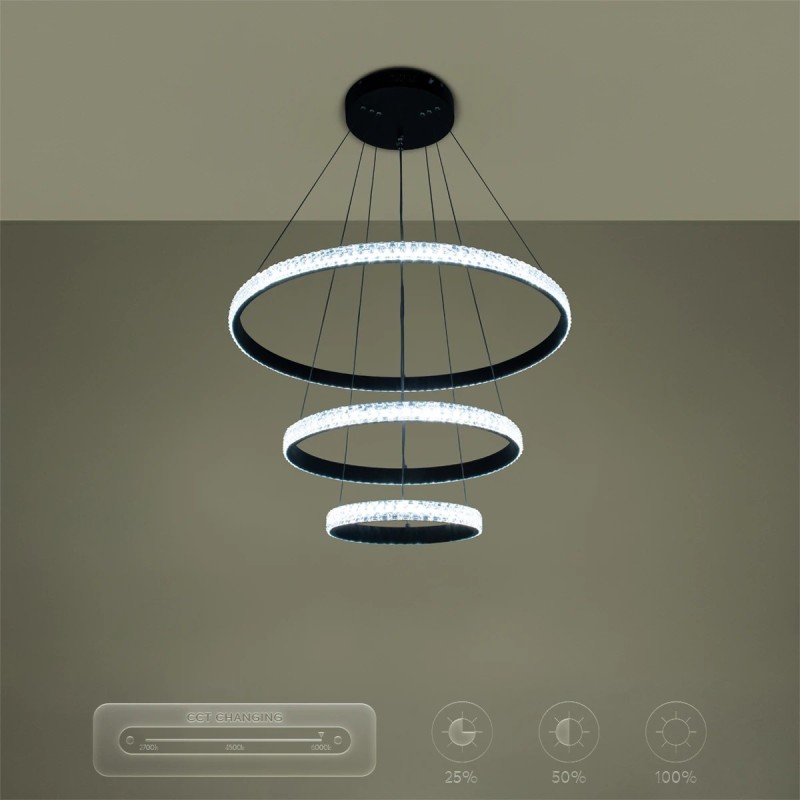 kelvo® DIAMOND KLV-101-0237 Κρεμαστό Φωτιστικό Οροφής LED 100W 10000lm 180° AC 220-240V IP20 Ρυθμιζόμενο Λευκό CCT με Χειριστήριο από 2700K έως 6000K Dimmable - Lumileds SMD Chip - Μαύρο Ματ - Μ60 x Π60 x Υ60cm - 3 Χρόνια Εγγύηση