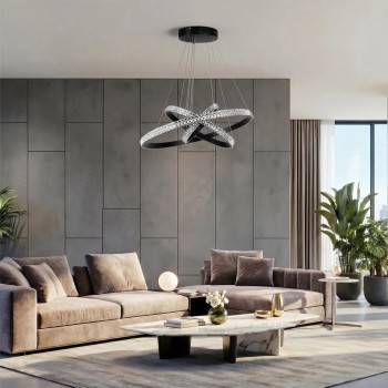 kelvo® DIAMOND KLV-101-0237-V2 Κρεμαστό Φωτιστικό Οροφής LED 100W 10000lm 180° AC 220-240V IP20 Ρυθμιζόμενο Λευκό CCT με Χειριστήριο από 2700K έως 6000K Dimmable - Lumileds SMD Chip - Μαύρο Ματ - Μ60 x Π60 x Υ60cm - 3 Χρόνια Εγγύηση