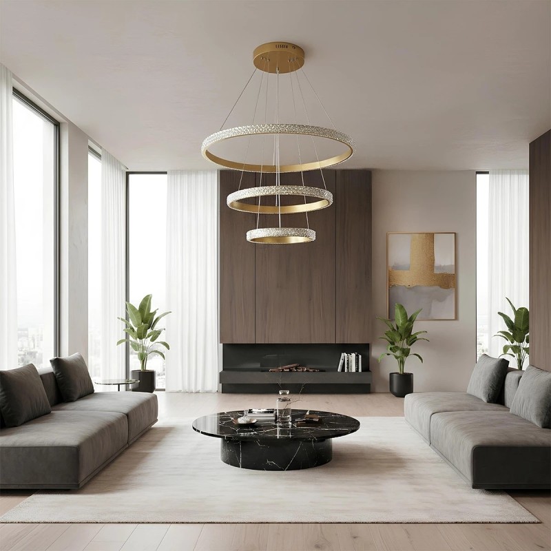 kelvo® DIAMOND KLV-101-0238 Κρεμαστό Φωτιστικό Οροφής LED 100W 10000lm 180° AC 220-240V IP20 Ρυθμιζόμενο Λευκό CCT με Χειριστήριο από 2700K έως 6000K Dimmable - Lumileds SMD Chip - Χρυσό Πλατίνα - Μ60 x Π60 x Υ60cm - 3 Χρόνια Εγγύηση