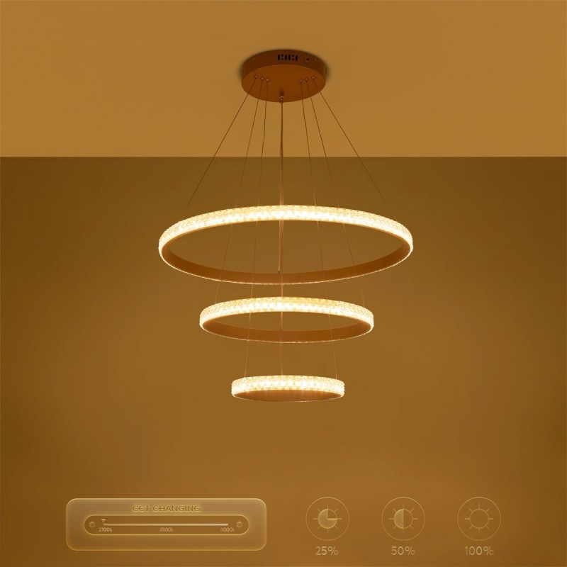 kelvo® DIAMOND KLV-101-0238 Κρεμαστό Φωτιστικό Οροφής LED 100W 10000lm 180° AC 220-240V IP20 Ρυθμιζόμενο Λευκό CCT με Χειριστήριο από 2700K έως 6000K Dimmable - Lumileds SMD Chip - Χρυσό Πλατίνα - Μ60 x Π60 x Υ60cm - 3 Χρόνια Εγγύηση