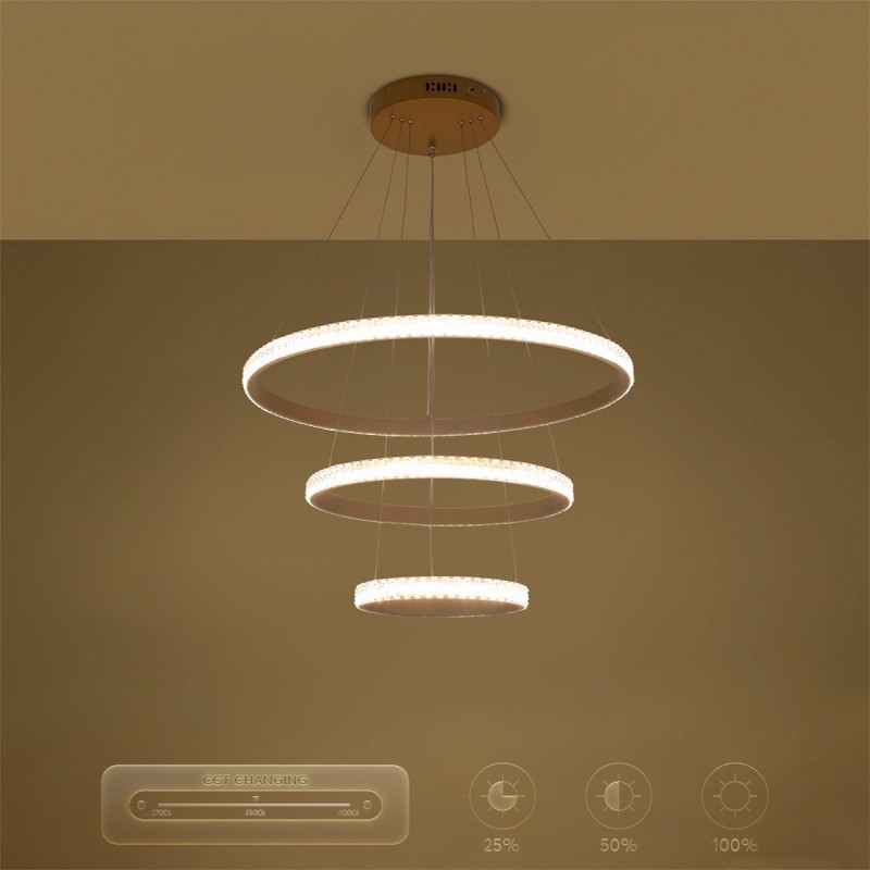 kelvo® DIAMOND KLV-101-0238 Κρεμαστό Φωτιστικό Οροφής LED 100W 10000lm 180° AC 220-240V IP20 Ρυθμιζόμενο Λευκό CCT με Χειριστήριο από 2700K έως 6000K Dimmable - Lumileds SMD Chip - Χρυσό Πλατίνα - Μ60 x Π60 x Υ60cm - 3 Χρόνια Εγγύηση