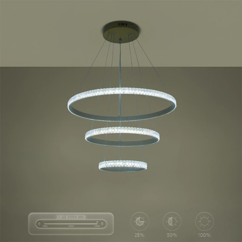 kelvo® DIAMOND KLV-101-0238 Κρεμαστό Φωτιστικό Οροφής LED 100W 10000lm 180° AC 220-240V IP20 Ρυθμιζόμενο Λευκό CCT με Χειριστήριο από 2700K έως 6000K Dimmable - Lumileds SMD Chip - Χρυσό Πλατίνα - Μ60 x Π60 x Υ60cm - 3 Χρόνια Εγγύηση